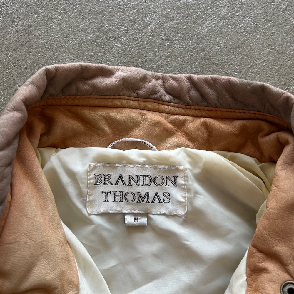 Vintage 80s Brandon Thomas Leather Flight Jacket Size Medium Tan 1989 Aviator - Picture 2 of 10